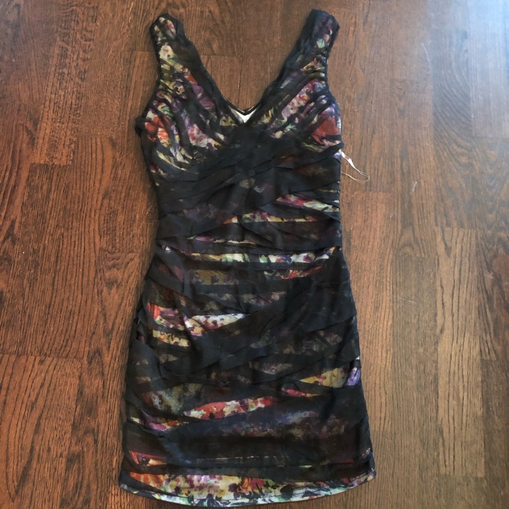 NWT NIKIBIKI Floral/tulle fitted mini dress,Size S